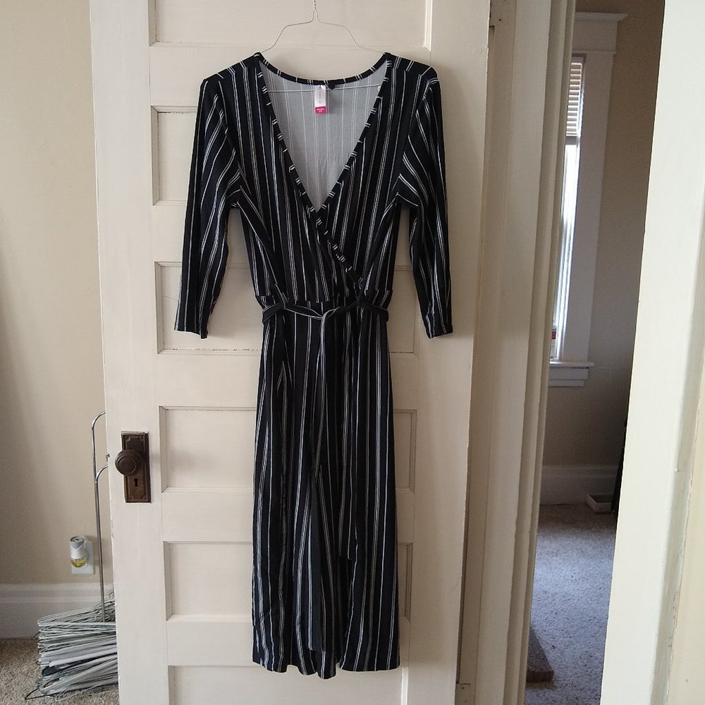 Long Sleeve Black and White Pinstripe Jumpsuit